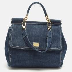 Pre Owned Dolce & Gabbana Blue Denim Large Miss Sicily Top Handle Bag