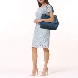 Pre Owned Dolce & Gabbana Blue Denim Large Miss Sicily Top Handle Bag