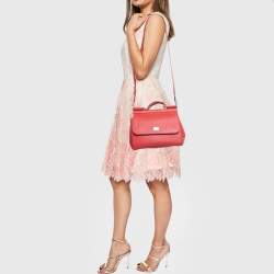 Pre Owned Dolce & Gabbana Red Leather Medium Miss Sicily Top Handle Bag