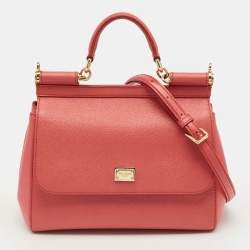 Pre Owned Dolce & Gabbana Red Leather Medium Miss Sicily Top Handle Bag