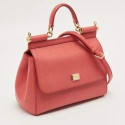 Pre Owned Dolce & Gabbana Red Leather Medium Miss Sicily Top Handle Bag