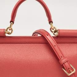 Pre Owned Dolce & Gabbana Red Leather Medium Miss Sicily Top Handle Bag