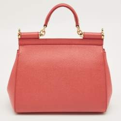 Pre Owned Dolce & Gabbana Red Leather Medium Miss Sicily Top Handle Bag