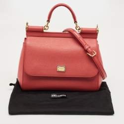 Pre Owned Dolce & Gabbana Red Leather Medium Miss Sicily Top Handle Bag
