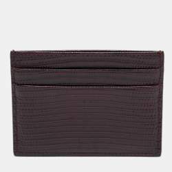 Pre Owned Dolce & Gabbana Burgundy Lizard Embossed Leather Logo Card Holder