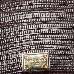 Pre Owned Dolce & Gabbana Burgundy Lizard Embossed Leather Logo Card Holder