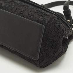 Pre Owned Dolce & Gabbana Miss Sicily Micro Black Lace and Leather Top Handle Bag
