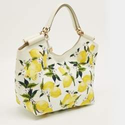 Pre Owned Dolce & Gabbana Yellow/White Lemon Print Canvas and Leather Tote