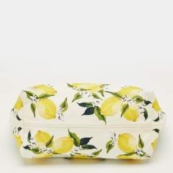 Pre Owned Dolce & Gabbana Yellow/White Lemon Print Canvas and Leather Tote