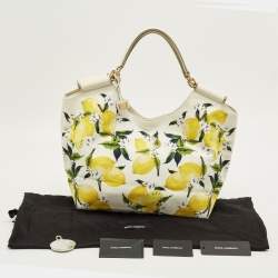 Pre Owned Dolce & Gabbana Yellow/White Lemon Print Canvas and Leather Tote