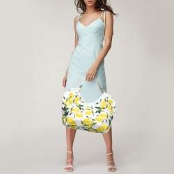 Pre Owned Dolce & Gabbana Yellow/White Lemon Print Canvas and Leather Tote