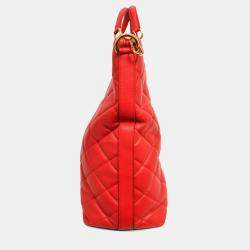 مملوكة مسبقًا Dolce & Gabbana Red Leather Quilted Chain Handle Large 'Shopper' Tote Bag