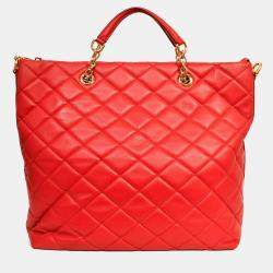مملوكة مسبقًا Dolce & Gabbana Red Leather Quilted Chain Handle Large 'Shopper' Tote Bag