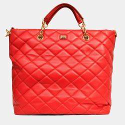 مملوكة مسبقًا Dolce & Gabbana Red Leather Quilted Chain Handle Large 'Shopper' Tote Bag