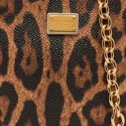 Pre Owned حقيبة سلسلة دولتشي أند غابانا طبعة فهد قماش مطلي بني/بيج