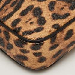 Pre Owned حقيبة سلسلة دولتشي أند غابانا طبعة فهد قماش مطلي بني/بيج