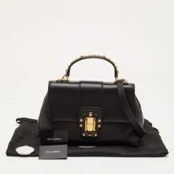 Pre Owned حقيبة دولتشي أند غابانا لوسيا جلد أسود مرصعة يد علوية