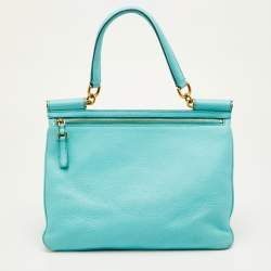 Pre Owned حقيبة دولتشي أند غابانا مس سيسيلي كبيرة يد علوية جلد أزرق أكوا