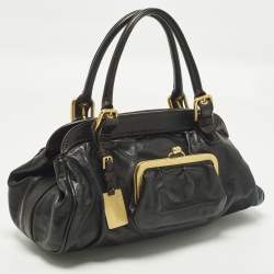 مملوكة مسبقًا حقيبة إطار جلد أسود بجيب قفل دولتشي أند غابانا