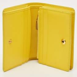 Pre Owned Dolce & Gabbana Yellow Majolica Print Patent and Leather Flap Card Case
