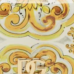 Pre Owned Dolce & Gabbana Yellow Majolica Print Patent and Leather Flap Card Case