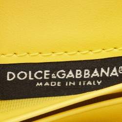 Pre Owned Dolce & Gabbana Yellow Majolica Print Patent and Leather Flap Card Case