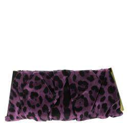 مملوكة مسبقًا Dolce & Gabbana Purple Leopard Print Satin Miss Lady Clutch