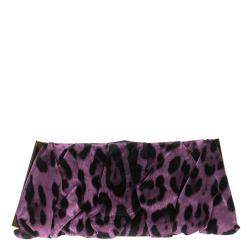 مملوكة مسبقًا Dolce & Gabbana Purple Leopard Print Satin Miss Lady Clutch