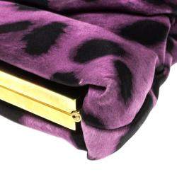 مملوكة مسبقًا Dolce & Gabbana Purple Leopard Print Satin Miss Lady Clutch