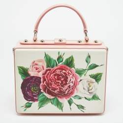 Pre Owned Dolce & Gabbana Dolce Box Pink/White Floral Embellished Leather Top Handle Bag