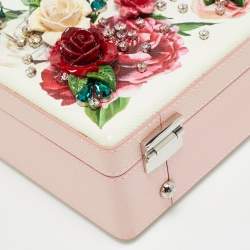 Pre Owned Dolce & Gabbana Dolce Box Pink/White Floral Embellished Leather Top Handle Bag