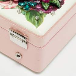 Pre Owned Dolce & Gabbana Dolce Box Pink/White Floral Embellished Leather Top Handle Bag