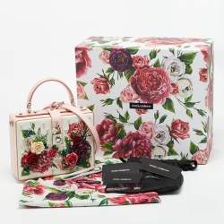Pre Owned Dolce & Gabbana Dolce Box Pink/White Floral Embellished Leather Top Handle Bag