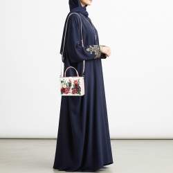 Pre Owned Dolce & Gabbana Dolce Box Pink/White Floral Embellished Leather Top Handle Bag