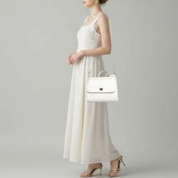 Pre Owned Dolce & Gabbana Miss Sicily Medium Off White Leather Top Handle Bag