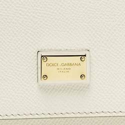 Pre Owned Dolce & Gabbana Miss Sicily Medium Off White Leather Top Handle Bag