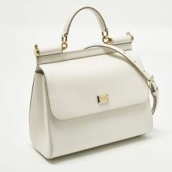 Pre Owned Dolce & Gabbana Miss Sicily Medium Off White Leather Top Handle Bag