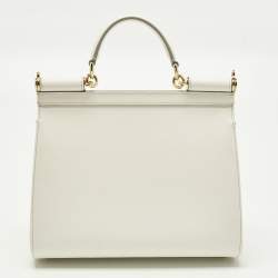 Pre Owned Dolce & Gabbana Miss Sicily Medium Off White Leather Top Handle Bag