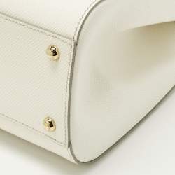 Pre Owned Dolce & Gabbana Miss Sicily Medium Off White Leather Top Handle Bag