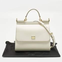 Pre Owned Dolce & Gabbana Miss Sicily Medium Off White Leather Top Handle Bag