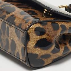 Pre Owned Dolce & Gabbana Miss Sicily x Kim Small Brown Leopard Print Patent Leather Top Handle Bag