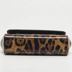 Pre Owned Dolce & Gabbana Miss Sicily x Kim Small Brown Leopard Print Patent Leather Top Handle Bag