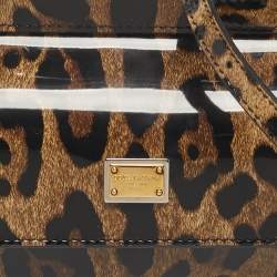 Pre Owned Dolce & Gabbana Miss Sicily x Kim Small Brown Leopard Print Patent Leather Top Handle Bag