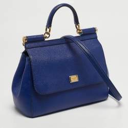 مملوكة مسبقًا حقيبة دولتشي أند غابانا ميس سيسيلي جلد أزرق متوسطة بيد علوية