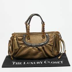 مملوكة مسبقًا Dolce & Gabbana Gold Leather and Python Trims Chain Satchel