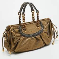 مملوكة مسبقًا Dolce & Gabbana Gold Leather and Python Trims Chain Satchel