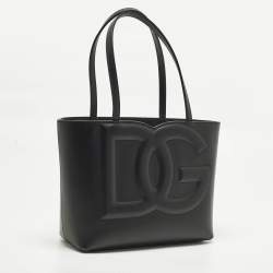 Pre Owned Dolce & Gabbana DG Embossed Logo Small Black Leather Tote