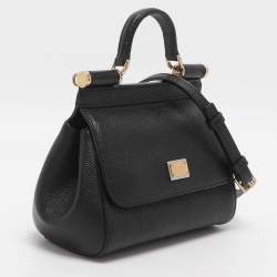 Pre Owned حقيبة دولتشي أند غابانا ميس سيسلي جلد سوداء بيد علوية صغيرة