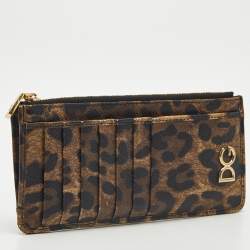 Pre Owned Dolce & Gabbana Brown/Black Leopard Print Coated Canvas Card Holder