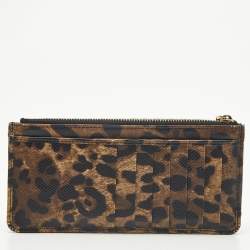 Pre Owned Dolce & Gabbana Brown/Black Leopard Print Coated Canvas Card Holder